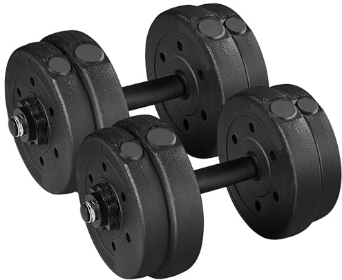 Abician Kit d'haltères Musculation 15 kg Set d'haltères Réglables avec Plaques Paire d'haltères Fitness Gym à Domicile Noir