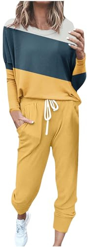 NUSGEAR Chandal Mujer Completo otoño invierno 2pc Patchwork Deportivo Tracksuit Sudaderas Jersey manga larga y pantalones Cremallera Conjunto Traje Moda Casual Jogging talla grande 2024
