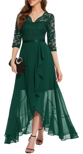 Bbonlinedress Mujer Vestido A-línea de cóctel Top Falda de Encaje Columpio de Gasa para Boda de Bola de Fiesta Cuello en V Manga Corta Gasa Corte para Mujer