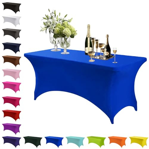 Spandex Stretch Tischdecke Königsblau,4FT Hohem Elastik Waschbare und knitterfreie rechteckige Stretch Tischdecke,Elastische Tischdecken für Geburtstags,Hochzeit,Weihnachten,Bankett Tischdekoration