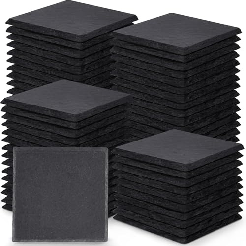 72 Pieces Slate Drink Coasters, GOH DODD 4 Inch Black Coasters Stone Coaster Set, Laser Engraving Blanks with Anti-Scratch Bottom for Home Office Bar Outdoor Housewarming Gifts Wedding Party, Square