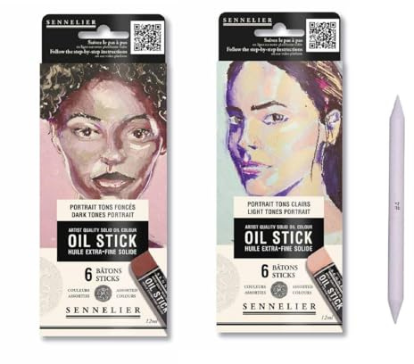 Sennelier Oil Sticks 12 Mini-Teile, Portrait und Estompe
