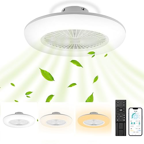 Fiqops Ventilador de techo con luz y mando a distancia, 80W Smart LED Dimmable Ventiladores de techo 3 Light Color Change y 6 velocidades del ventilador para dormitorio salón