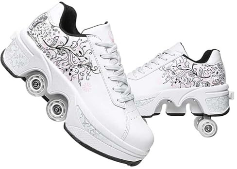 Skoterskor, skor med hjul, rullskridskor flickor och pojkar, skateboardskor, bekväma och ventilerande fyrhjulingskridskor, justerbara rullskor/sneakers med dolda hjul