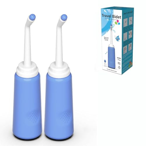 Giural 2 PCS Po Dusche 500ML, Intimdusche Wochenbett Podusche Mit Aufbewahrungstasche, Popodusche Mit Doppeldüse, Portable Bidet, Intimdusche Wochenbett Frau, Toilette Wasserdichtes