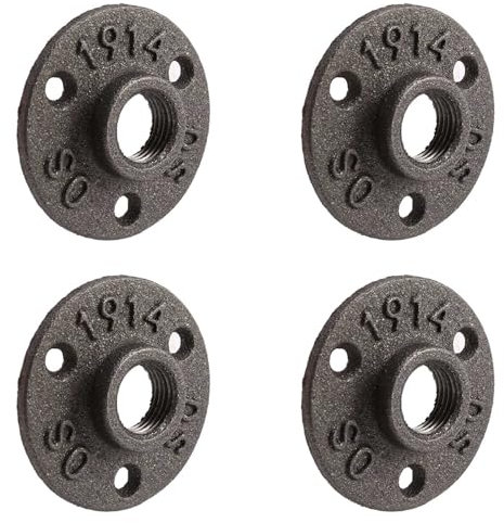 TAMOSH 4pcs 1/2 Inch Black Cast Iron Pipe Fittings Floor Flange Threaded