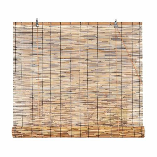 YtsNyxolus Retro Raffrollos 65% Blackout Bambusrollo Jalousie Lichtfilternde Natürliche Schilfvorhang 45-165cm Breit Sonnenschutz Rollo Für Terrasse Balkon Bambus Rollo Jalousine ﻿ Sichtschutzrollo