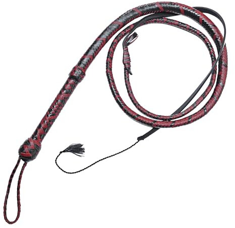 Fun Choice (FC) Frustino in pelle bovina stile Indiana Jones, lunghezza 1,8 m e 2,3 m, 12 trecce, frustino da equitazione completamente fatto a mano (1,8 m)
