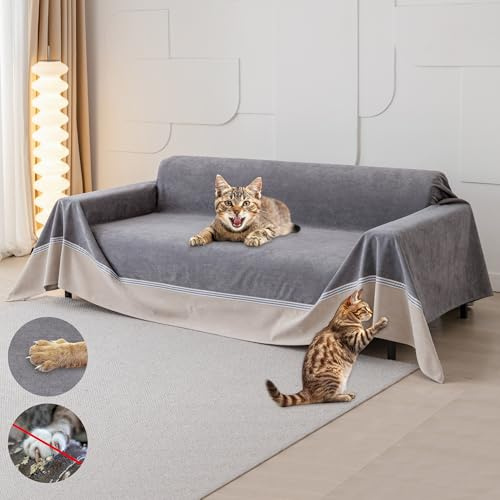 Loiion Katzenschutz Sofa, Couchdecke Katze Kratzfest Grau 300x230cm | Sofa Überzug Wasserdicht, rutschfeste Couch Abdeckung rutschfest, Sofaüberwurf Couchschutz für Haustier Kinder Katzen Hunde