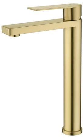 Decaura Gold Waschtischarmatur Hoch Wasserhahn Bad Badezimmer Armatur Edelstahl golden Einhebelmischer mit Auslaufhöhe 250 mm für Aufsatzwaschbecken für Waschschale ohne Hahnloch