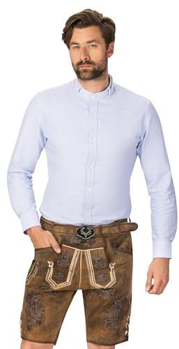 Wiesnstern Lederhose Ludwig – Herren Lederhose aus hochwertigem Wildleder mit Stickerei & Hornknöpfen – Traditionelle und passgenaue Trachtenhose