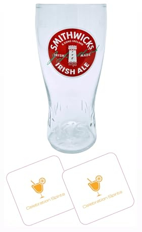 Celebration Spirits Smithwicks - Vaso de pinta | 2 alfombrillas de cerveza de marca
