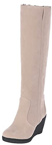 Vinterstövlar dam fodrade höga – knähöga stövlar med kilklack fleece Overknees stövlar lång skaft mocka stövlar spettå slip-stövlar enfärgade eleganta damstövlar, en, 37
