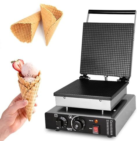 Electric Waffle Cone Maker - Stainless Steel Homemade DIY Baking Pan with Nonstick Mold for House & Commercial Use - Commercial Ice Cream Cone Machine