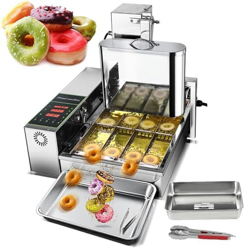 Donut Maker Commercial 4 Rows Auto Doughnut Making Machine Auto Flip Donut Snack Fryer with 5.5L Hopper