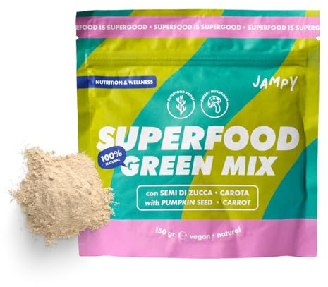 JAMPY Superfood para perro 100% vegetal. Mezcla en polvo 7 ingredientes con zanahoria, hinojo, rosa mosqueta, shiitake, chlorella. Integración 100% natural para dietas Barf/ama de casa/crocas.