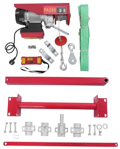 Elektrische Seilwinde 250kg/125kg:12m Stahlseil mit Drahtloser Fernbedienung, Halterung, Hubhöhe 12m/6m, Hubgeschwindigkeit 10m/32.81ft/min, 5m/16.4ft/min