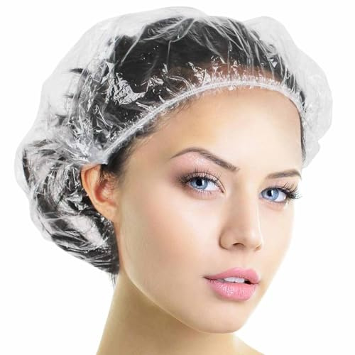 Einweg-Duschhaube, 50 Stück, groß, dick, transparent, wasserdicht, Kunststoff, elastische Haar-Badekappen für Damen, Kinder, Mädchen, Reisen, Spa, Hotel und Solon, Heimgebrauch