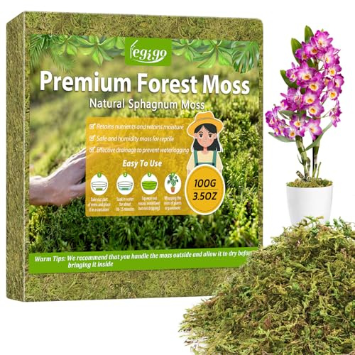 Legigo 100g Sphagnum Moos für Pflanzen- Langfaserige Moos für Orchideen | 100% Natürliches Torfmoos zur Speichert Wasser für Sukkulenten, Fleischfressende, Monstera, Stecklinge, Terrarien & Reptilien