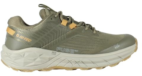 HI-TEC - Zapatillas Trekking Hombre Fuse Trail Low | Zapatillas Montaña Hombre, Senderismo | Pies Secos con Membrana Impermeable, Tracción Óptima, Cómodas | Covert Green-Canteen-Oak Buff, 41