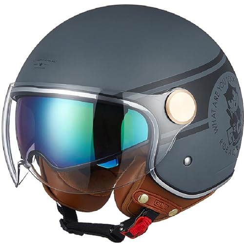 Jethelm mit Doppelvisier, Halbhelme für Motorradfahrer und Rollerfahrer, Jet-Piloten-Motorrad-Retro-Chopper-Cruiser-Vintage-Mopedhelm ·ECE Geprüft, für Männer und Frauen