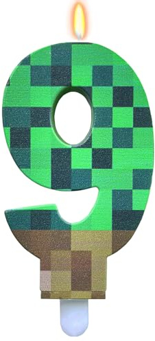 ParPix Pixelmotiv Geburtstagskerze Mädchen Junge 9 Geburtstagskerzen Grün 9 Geburtstagskerzen Zahlen 9 Geburtstagskerze Spielpixel Thema 9 Zahlen Spiel