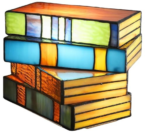 Britalia Tiffany Style Stained Glass Table Lamp, Stack of Books Design, 20cm, Multi-Coloured