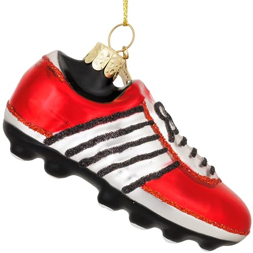 SIKORA Fußball Schuhe besondere Weihnachtskugel Glas Christbaumschmuck Deko Figur Weihnachten Anhänger Ornament - Trend Line - BS687