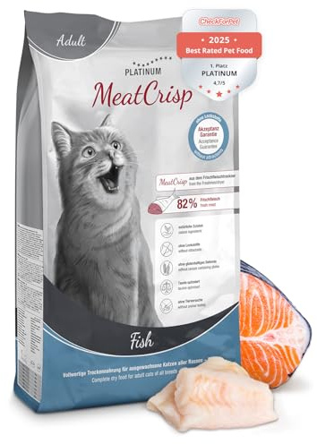 PLATINUM - Katzenfutter MeatCrisp Adult Fish aus dem Frischfleischtrockner - 1,5kg Katzenfutter trocken mit 82% Frischfleisch - Trockenfutter für Katzen - Crispy Biss und leicht verdaulich | Knuspriges Trockenfutter aus Frischfleisch für Katzen - Taurin optimiert - nährstoffreich - leicht verdaulich