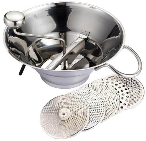 THYXGS Moulin À Légumes Rotatif en Acier Inoxydable, Mixeur Portable, Diamètre 300 Mm, avec 5 Disques De Broyage, pour Moudre des Purées De Légumes Cuits Ou De La Confiture
