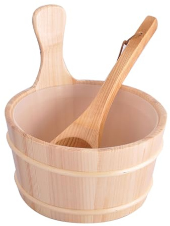 Set di secchi per sauna – kit di botte di legno, accessorio per spa, secchio per acqua naturale, 4 l, elementi da bagno con copia per sauna, bagno, spa, casa, relax e benessere