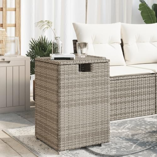 HaoChrymec Propan-Tank-Verstecktisch Grau 40x40x60 cm aus Poly Rattan, Verstecktes Staufach, Loungetisch Outdoor, Beistelltisch Garten, Wetterfest, UV-beständig