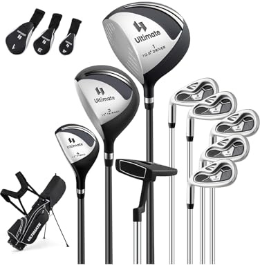 GOPLUS Juego de Golf Completo para Hombre, Juego de Palos de Golf Portátil para Zurdos con Correa de Hombro y Asa, Driver #1, Fairway #3, Híbrido #4, 5 Palos de Hierro y un Putter (Negro)