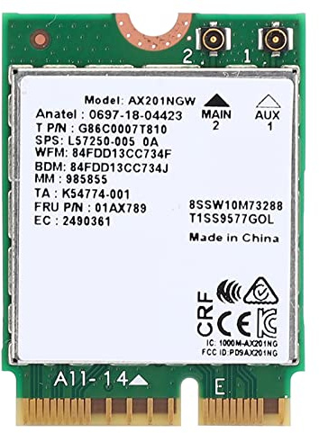 AX201NGW WiFi 6 Carte, 2400 Mbps Adaptateur de réseau sans Fil à Double Bande, Interface CNVIO2 M.2, Bluetooth 5.0, Compatible avec Les systèmes de 10e génération, 2,4 GHz / 5GHz
