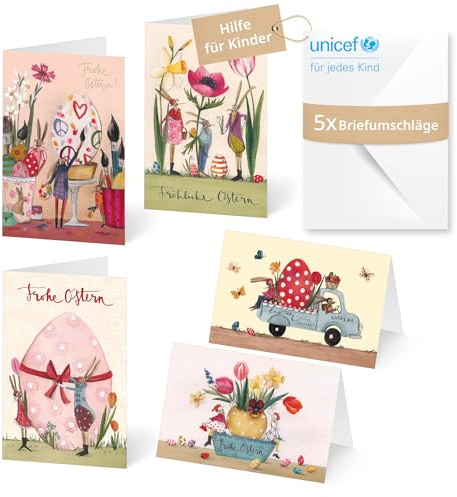 Unicef Grußkarten Ostergrüße | 5 Klappkarten mit Umschlägen | Helfen Sie Kindern in Not: FSC-Papier, 5 Karten mit Umschlägen (17,5 x 11,7 cm) – Osterkarte
