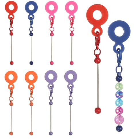 MECCANIXITY 10 Pcs Beadable Tumbler Straw Charm, Beaded Straw Toppers Charm Adapter Cup Blank Bars Pendant Ornament for DIY Jewelry Gift Tumbler Accessories, 5 Color