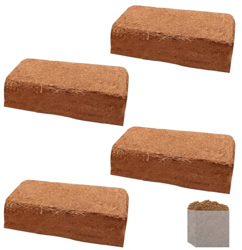 Confezione da 4 terriccio di cocco per piante: 36 litri di terriccio di cocco compresso, a basso contenuto di sale, ideale per uso interno ed esterno - Piante in vaso, piante da appartamento