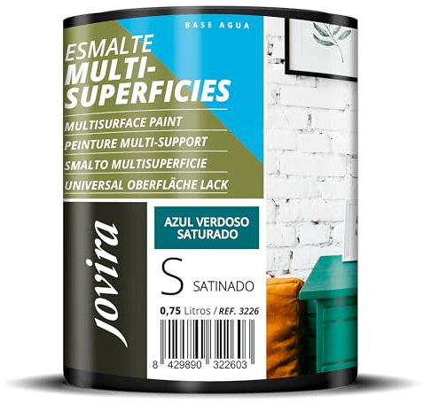 JOVIRA PINTURAS Esmalte Multisuperficies al Agua Satinado. Decora y protege superficies de difícil adherencia. (750 Mililitros, Azul verdoso saturado) -T