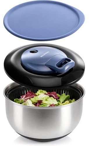 VALLEYHIKE Essoreuse à Salade Acier Inox, 5L Couvercle Fraîcheur, Sans BPA | Essorage Rapide & Stable Légumes. Inox Durable, Polyvalent comme Saladier. Base Antidérapante, Couvercle Fraîcheur, Compact