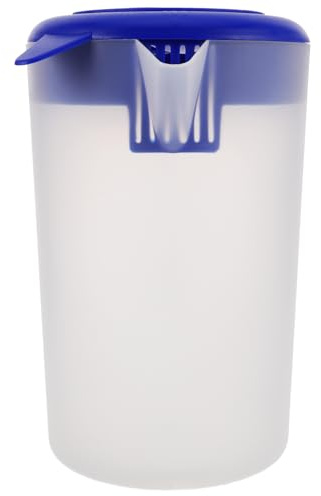 HOMSFOU Brocca di Plastica Trasparente da 5 Litri Tacca di Misurazione, Manico Ergonomico e Coperchio Antipolvere, Bocca Larga, per Tè Freddo, Succhi e Limonata, Adatta al Frigorifero