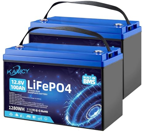KAMCY 12V 100Ah LiFePO4 Batterie,Lithium Batterie 100A BMS mit 15000 tiefen Zyklen,Max 1280W Leistung Lithium Akku,für Wohnmobil,Solaranlage,Boot Haushalt,Camping (2 Stück 12.8V 100Ah)