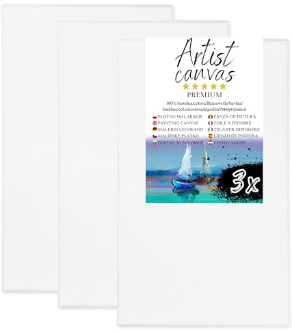 GP TONER 3x Keilrahmen Leinwand Baumwolle Weiß Leinwände Künstlerbedarf Malen verschiedene Größen Holzleisten 50X90 cm