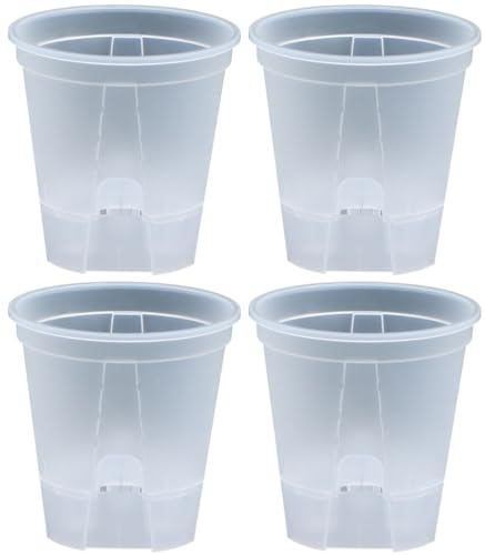 Maceta de autorriego, 4 macetas de plástico transparente para orquídeas con chasis absorbente y bandeja de depósito, macetero con agujeros transpirables para violeta africana, rosa, tulipanes, maceta
