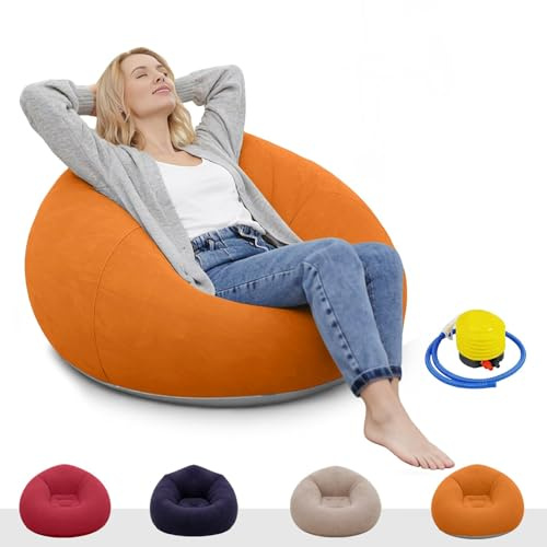 Yunlaishaocer Aufblasbarer Sitzsack mit Einer Pumpe, 103x60CM Aufblasbarer Sessel, Waschbar Air Sofa Bean Bag, Tragbare Klappbare Camping Couch Sitzsack für Zuhause Garten Reisen,Spiele Party(Orange)