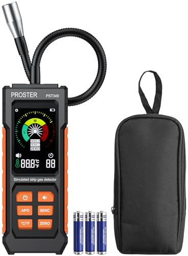 Proster Détecteur de Fuite de Gaz Combustible avec Sonde Flexible 270mm | Détecter Gaz Naturel Propane Butane GPL 50–10000 ppm, Alarme Sonore et Barre Analogique pour Maison, Camping-Car, Cuisinière