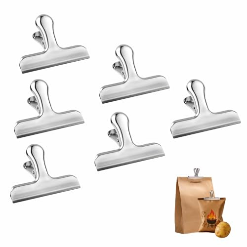 6 Pezzi Mollette Chiudi Sacchetti 78 mm Mollette per Alimenti da Cucina | in Acciaio Inossidabile Clip per Sacchetti per Biscotti Caffè Pane Snack Sacchetti di Cibo