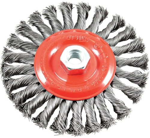 Forney 72758 Wire Wheel Brush, Twist Knot with 5/8-Inch-11 Threaded Arbor, 6-Inch-by-.020-Inch, Color May Vary