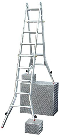 Krause Monto TeleVario Teleskop-Gelenkleiter mit 4 x 5 Sprossen, Aluminium, Silber, 20 Stufen, 15 kg Traglast