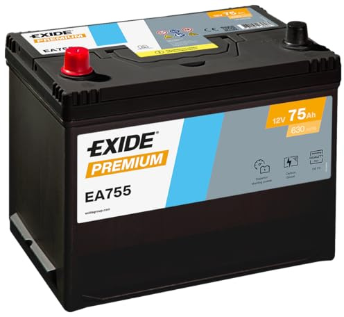 BATERÍA 12V/75AH - 630 CCA - SERIE EXIDE PREMIUM EA755 | (einbaufertig), Ersatzbatterie, Starterbatterie, Start-Stopp-tauglich, hohe Zuverlässigkeit, lange Lebensdauer