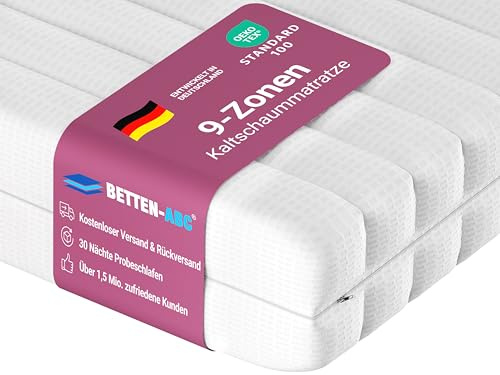 Betten-ABC - Matratze (KSP-1000) - 80x200 cm (H2) - 9-Zonen Matratze aus Kaltschaum - Hypoallergen & Antibakteriell - Oeko-TEX® Zertifiziert - Bezug abnehmbar & waschbar - Lieferung per Paket
